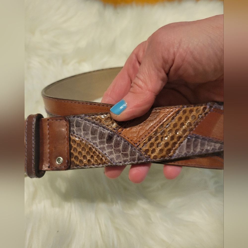 Guess Leather Patchwork Snakeskin Print Belt - image 1